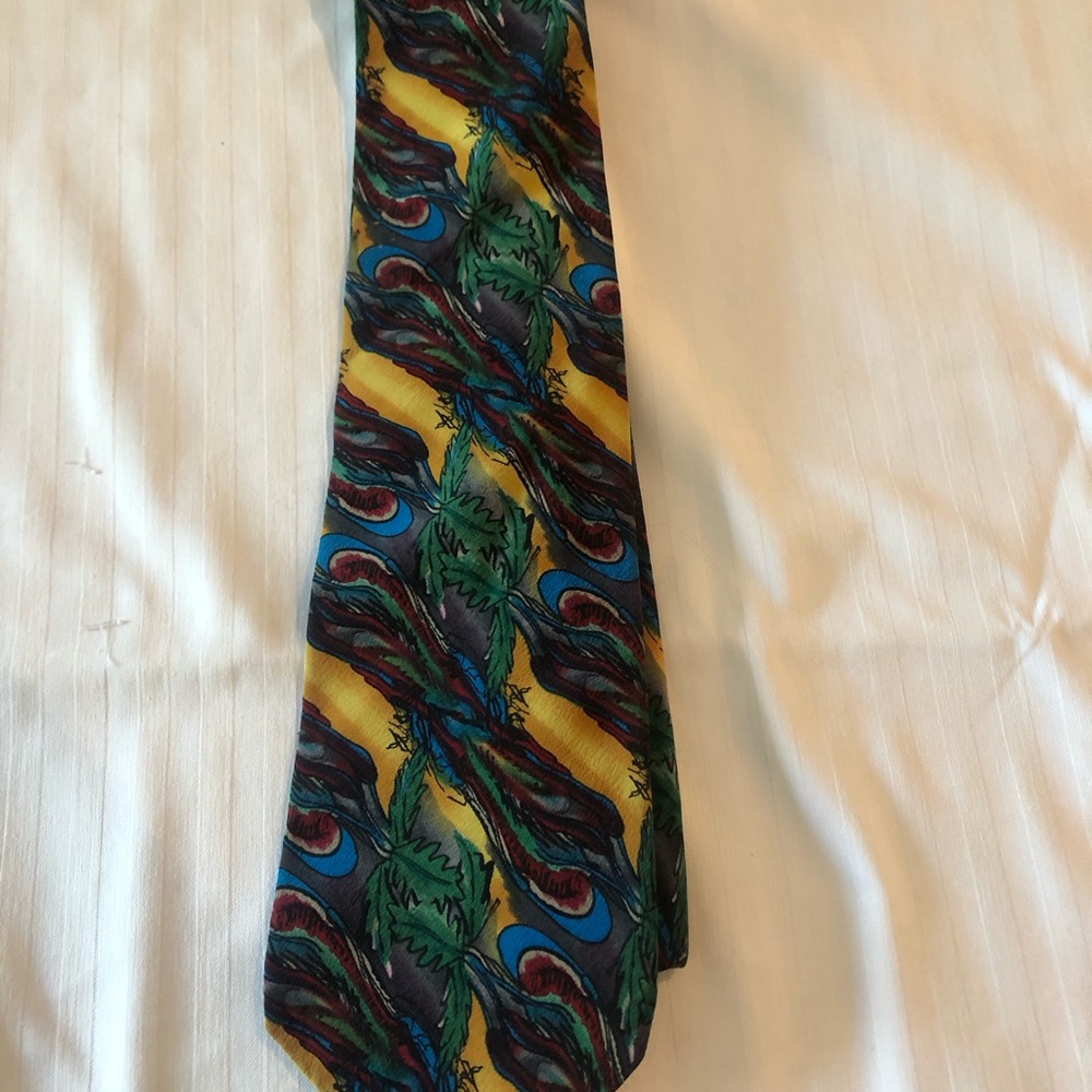 J. Garcia Vibrant Yellow, Green, and Blue Tie Plant Person Collection Five
